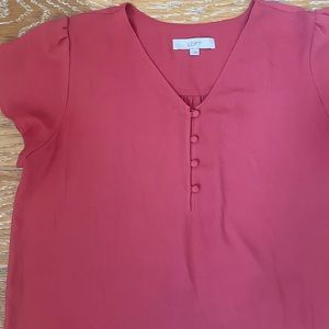 LOFT Bright Coral Blouse with Button Detail